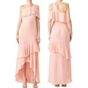 Parker Pink Sharon One Shoulder Chiffon Asymmetrical Hem Evening Gown Size 2